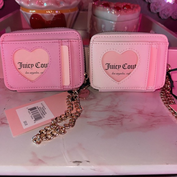 Juicy Couture (2) RETRO Strawberry Mini CC Zip Around Wallets with Gold Chain - Picture 3 of 9